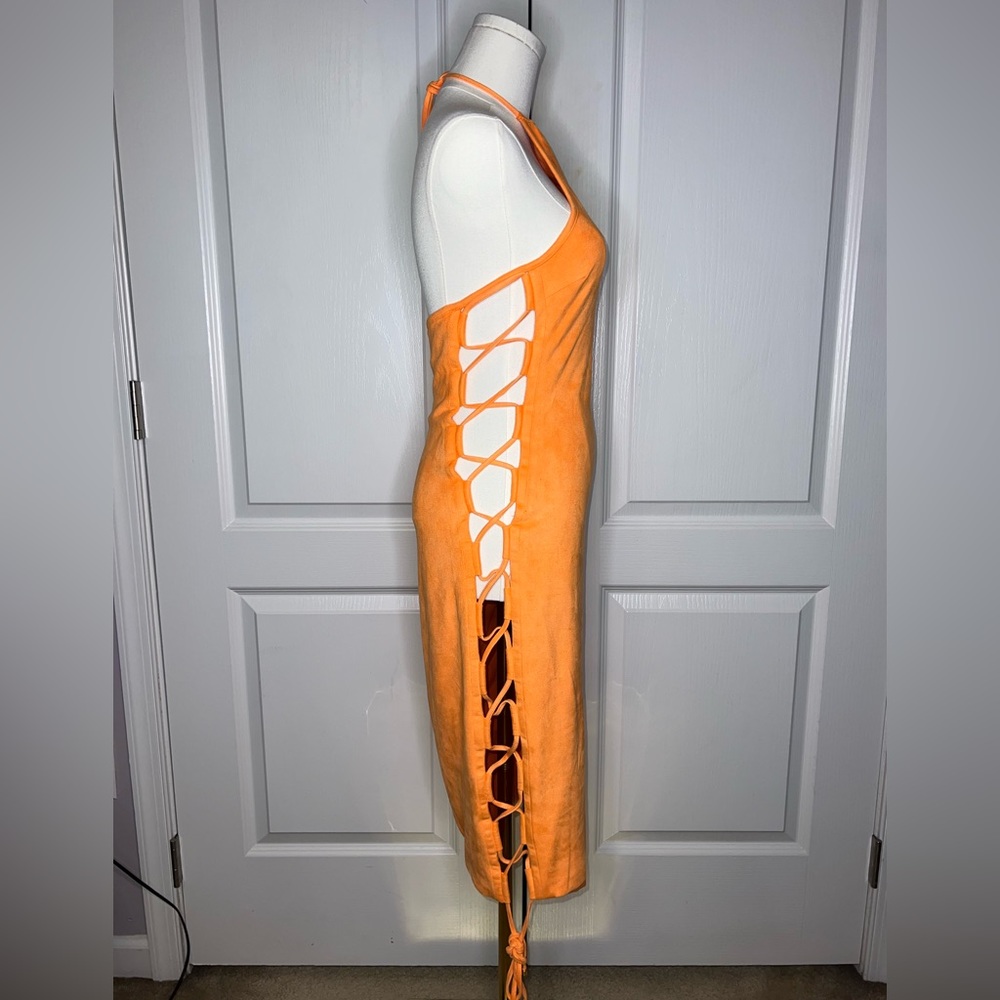 House of CB Zabana Orange Halter Lace Up Dress - Picture 2 of 5